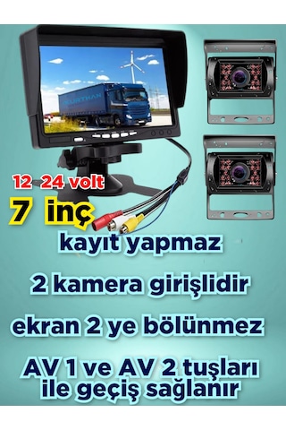 2 Adet Metal Kasa Kamera Ve Kayıtsız 7'' Ekran 12 24 Volt