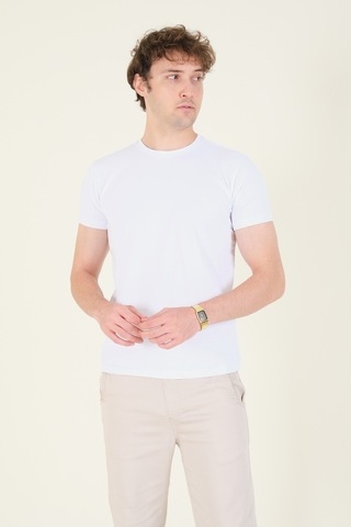 Giyim Dünyası Erkek Sıfır Yaka Basic T-shirt Beyaz 001