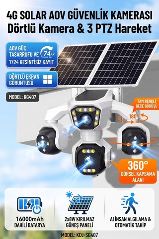 4 Kameralı - 2 Solar Panelli + Yeni Nesil + E- Sim Destekli + 20mp Güvenlik Kamerası Yapay Zeka Tek
