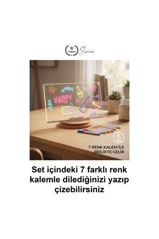 Ledyazıpanosu Dıy Işıklı Not Tahtası Gece Lambası Akrilik Masaüstü Mesaj Levhası 7 Renk Kalem 6 Çiz Standart