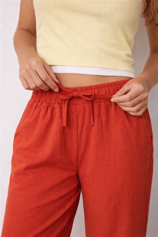 Fashion Friends Geniş Paça Kadın Keten Pantolon 26y0608k1 Kiremit