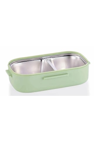 Vagonlife Paslanmaz Çelik Beslenme Kabı Lunchbox Tek Katlı 2 Bölmeli Çatal-kaşıklı 550 Ml Yeşil Yeşil - Sarı
