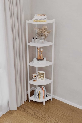 Bes Rafli Çok Amaçli Köse Kitaplik Beyaz Profil Çam Sunta 40x30x150 Cm Mtl043 Beyaz-çam