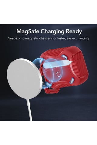 Apple AirPods Uyumlu Pro / Pro 2 Kılıf - Cyber Armor Tough Halolock Magsafe Kılıf Kırmızı