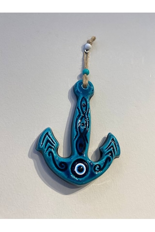 El Yapımı Nazar Boncuğu, Duvar Dekorasyon Ürünü, Seramik, El İşçiliği, Turkuaz Renkte Çapa Desenli -