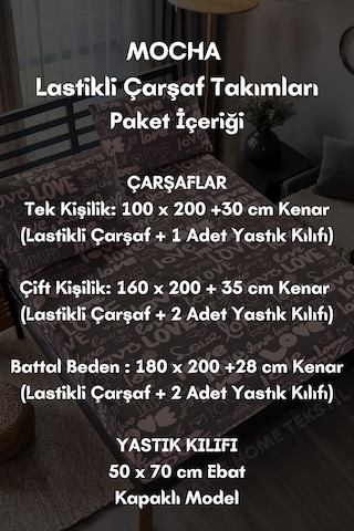 Mocha Love Desenli Pamuklu Kumaş Lastikli Çarşaf Takımı Mürdüm