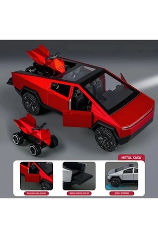 Die Cast Çek Bırak Metal Tesla Cybertruck Atv Li Model Araba 12 Cm Açılır Kapılı Kırmızı