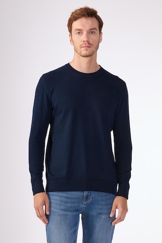 Dufy %100 Pamuk Bisiklet Yaka Düz Renk Slim Fit Erkek Triko Lacivert
