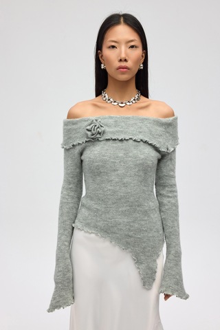 Mai Collection Mai Studios Co. Casica Carmen Yaka Gri Triko Kazak gri