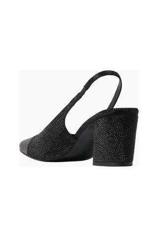 Nass Marcy 65 Kristal Taşlı, Saten Slingback Blok Topuklu Ayakkabı, Şık Ve Zarif Siyah