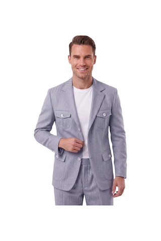 Deepsea Erkek Mavi Safari Ceketli Slim Fit 2'li Takım Elbise Pileli Duble Paça Pantolon 2600723