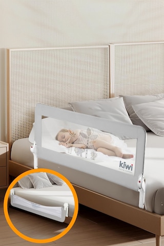 Kiwi Çocuk Yatak Koruyucu Bariyeri Ve Yatak Korkuluğu, Ekstra Dolgulu Kumaş Bed Guard Beyaz 150x65