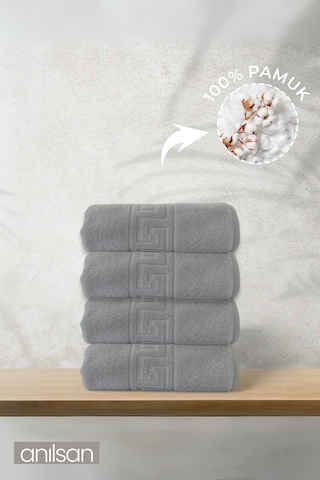 4'lü Gri Greek El Havlusu - 50x90 Cm Gri