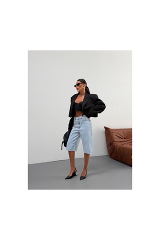 Kene Jeans Buz Kar Paça Kesik Uzun Kot/denim Şort Mavi