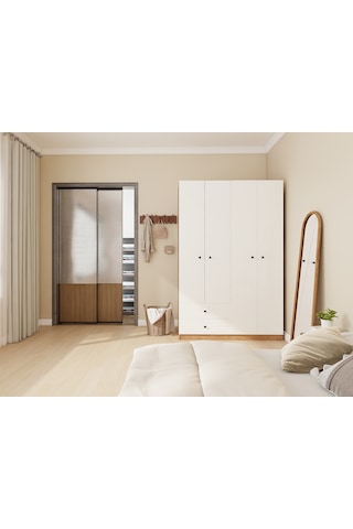 4 Kapaklı 2 Çekmeceli Gardırop Marbellakiraz/beyaz Renk
