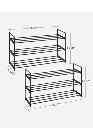 3 Katlı Ayakkabı Rafı, Ayakkabı Saklama Düzenleyici, 2'li Set, Metal Saklama Rafı, 30 X 92 X 54 Cm, Siyah Lsa06bk Çok Renkli