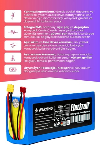 Onvo Mx-01 Uyumlu Batarya Maksimum Kapasite 48v 25.000mah Elektrikli Scooter Bataryası Çok Renkli