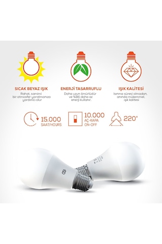 Günsan 10'lu LED Ampul 12W Sarı Işık E27 (3000K 220-240V)