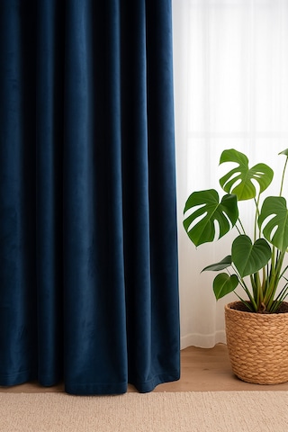 Süet Elit Kadife Dokulu Natural Fon Perde Salon Oturma Odası Yatak Odası Antre Lacivert