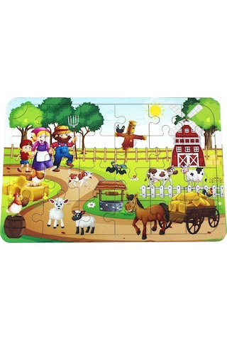 Ahşap Çiftlik Puzzle - Bebekleri İçin Puzzle - Ahşap Yapboz Oyuncak - Oyuncak Yap-boz - 24 Parça Puz 1 Adet