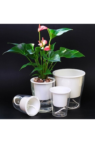 Tamamen Şeffaf Hidroponik Saksılar Su Seviyesi Görünür Kırılmamış Tutkal Kendinden Emici Plastik Saksılar, Boyut: W10 Kalibre 17.5cm Tam Şeffaflık