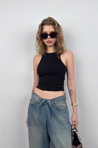 Halter Yaka Kolsuz Bluz Siyah