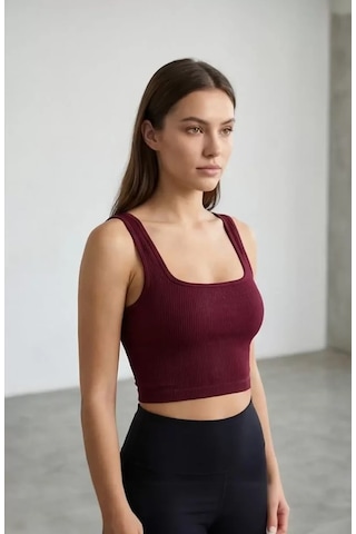 LUXSTOREE Kadın Bordo Kalın Askılı Crop Top Büstiyer Modern Ve Şık Tasarım Çok Renkli