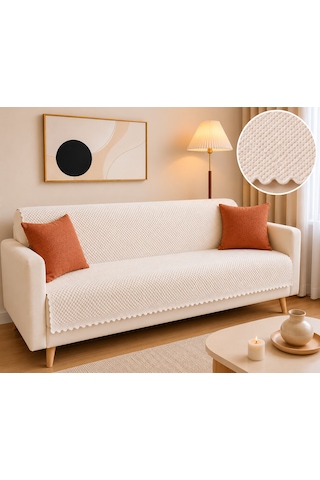 %100 Kaymaz Taban-pati Dostu Koltuk Örtüsü 170x 210 Cm Ekru