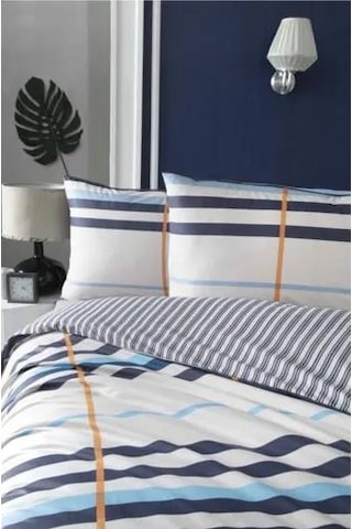 Çift Kişilik Nevresim Takımı Ranforce 200x220 Strıped Turkuaz