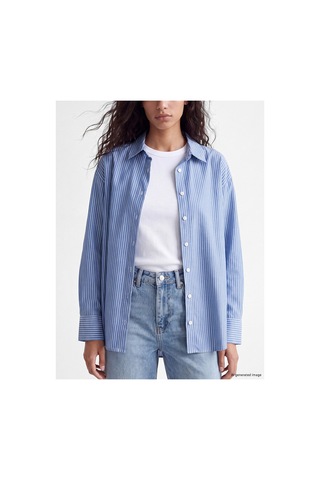 LC Waikiki Two Mt Shop Kalitesi Xsıde Mavi Çizgili Oversize Oxford Kadın Gömlek Mavi - 930114569 Mavi