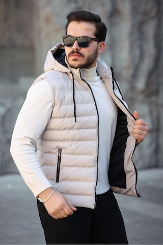 Mero Life Erkek Bej Standart Fit Çıkarılır Kapüşonlu Cepli Fermuarlı Şişme Yelek