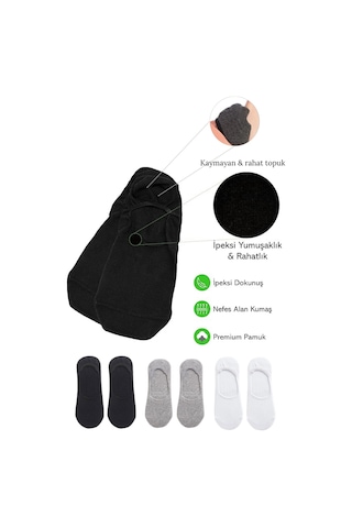 Kral Socks Unisex Düz Desenli 6 Çift Pamuklu Terletmez Babet Çorap Beyaz