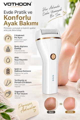 Zenvia Şarjlı Ayak Törpüsü 2 Kademeli Hız Ipx6 Suya Dayanıklı Baskı Algılamalı Topuk Nasır Temizleyici Znv20