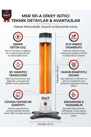 2000w Micatronic Dikey Kule Tipi Isıtıcı - Devrilme Emniyetli Elektrikli Soba