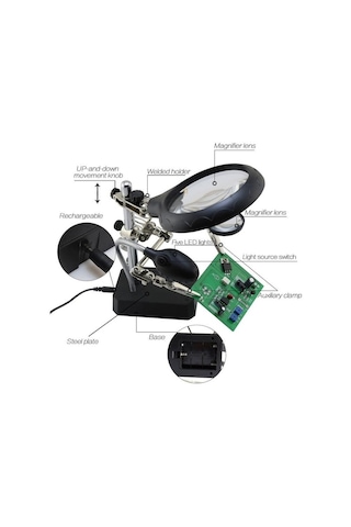Wellhise Te-800 Masa Üstü Ledli Büyüteç Çok Fonksiyonlu Tutacak