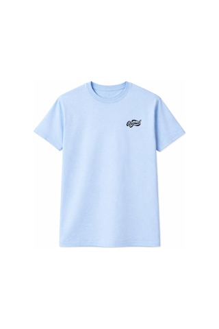 Unisex Bisiklet Yaka Original Yazılı Pamuklu Rahat Kalıp Baskılı Oversize T-shirt Bebe Mavi