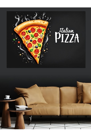 İtalyan Lezzetli Pizza İllüstrasyonu Dekoratif Kanvas - Mdf Ahşap Tablo