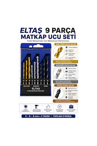 9 Parça Matkap Ucu Seti 5-6-8 Mm Metal Beton Ahşap Delme Uç Seti Hss Twist Masonry Wood Profesyonel
