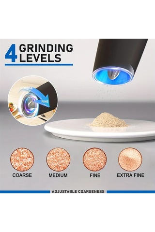 Honeybeeshop 2 Adet Siyah Yerçekimi Elektrikli Biber Ve Tuz Öğütücü Seti Led Işık Büyük Kapasiteli Otomatik Ahşap