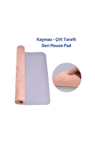 Deri Mouse Pad Dikişli Kenar Çift Yönlü Kullanım Masa Matı Sümen 90x40 Xl Lila