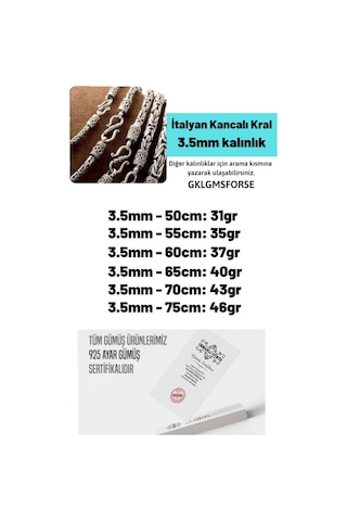3.5mm Italyan Kancalı Kral Model 925 Ayar Gümüş Erkek Kolye Zincir 240079804
