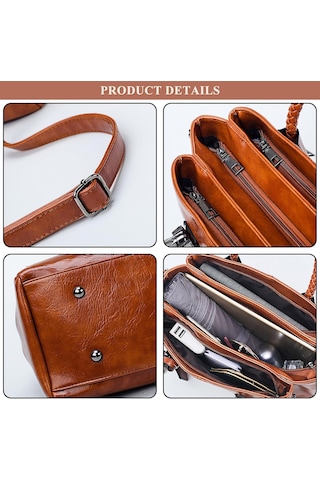 Kadın Yağ Mumu Üst Saplı Çanta Pu Deri Retro Omuz Çantası Büyük Boston Tote Çapraz Askılı Yumuşak El Çantası Cüzdan Kırmızı A708 Kırmızı