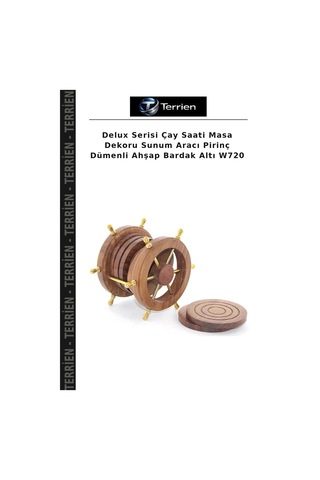 Delux Serisi Çay Saati Masa Dekoru Sunum Aracı Pirinç Dümenli Ahşap Bardak Altı W720 Çok Renkli