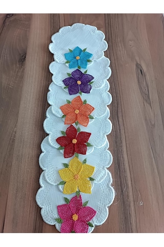 6'lı Renkli İğne Oyası Çiçekli Kahve Yanı Sunum Peçetesi Takımı - El Yapımı Bardak Altlığı Beyaz