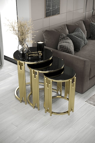 Piyano Zigon Sehpa Gold Ayak Siyah Ayna
