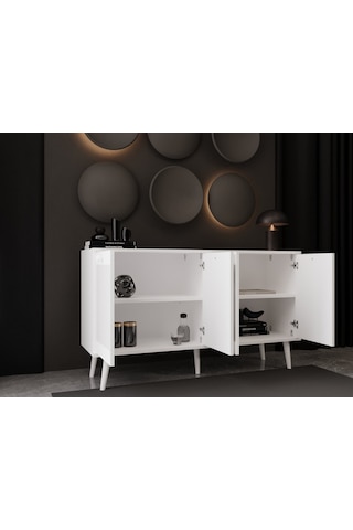 Melura Konsol 160 Cm %100 Mdf Lake Ahşap Ayaklı Beyaz