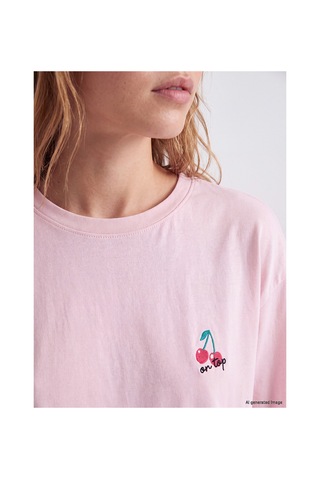 Lcw Young Pembe Kiraz Desenli Kadın Pijama Takım