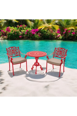 Aden Kırmızı Döküm Bahçe Mobilyası Rehome Kırmızı