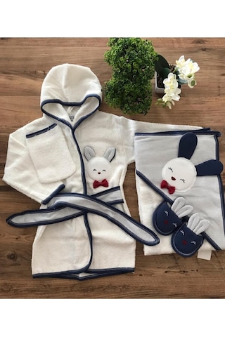 Yeni Kolleksiyon Erkek Bebek Havlu Bornoz Seti L100826 Bebek Doğum si Bej