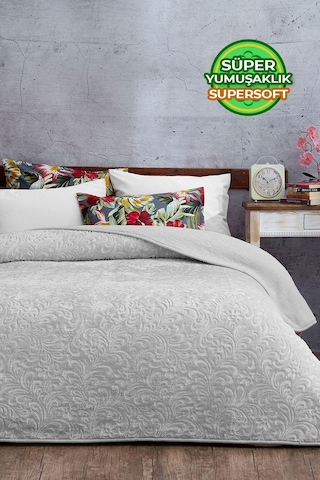 Evlen Home 3 Kg Embos Baskılı Pamela Kalın Çift Kişilik Battaniye 230x240 Cm Gri Gri